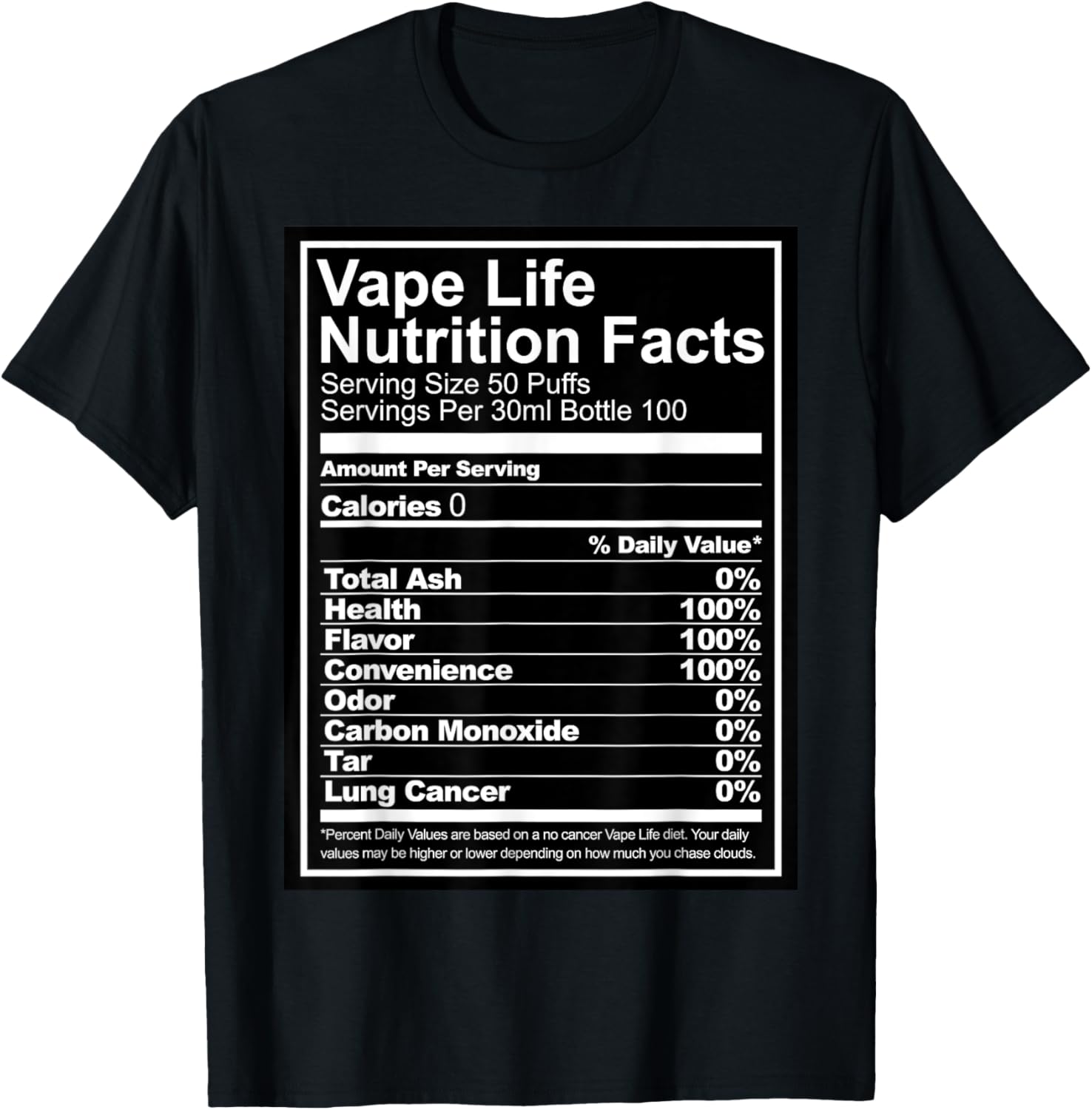 Vaping Shop - Vape Life Informazioni nutrizionali T-shirt grafica